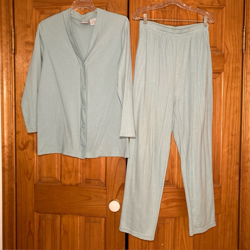 EUC Blair Vintage 80s 90s Cardigan and Pull On Pants Set Blue Size M Medium
